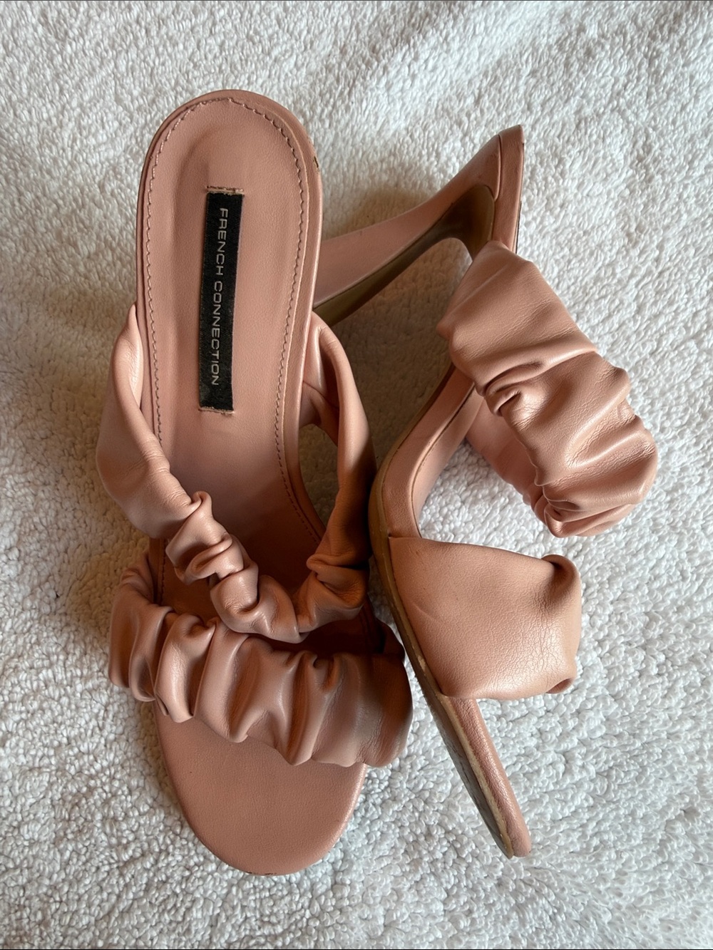 French Connection Dusty Pink Ruched Heeled Slides
